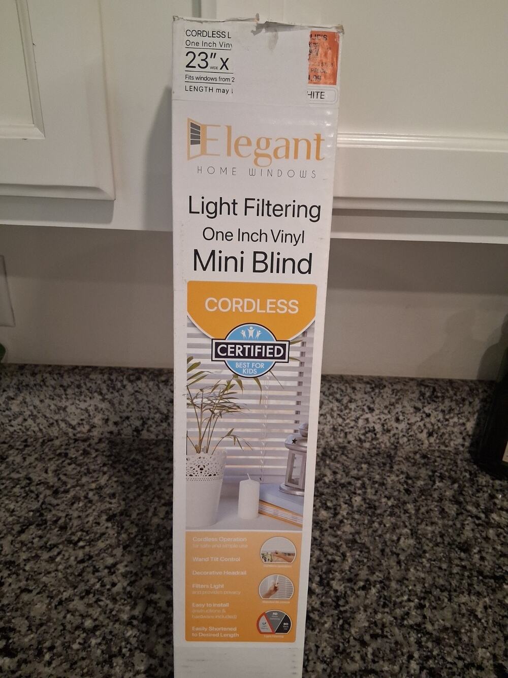 Elegant Home Windows Cordless Light Filtering One Inch Vinyl Mini Blind 23"x 64"
